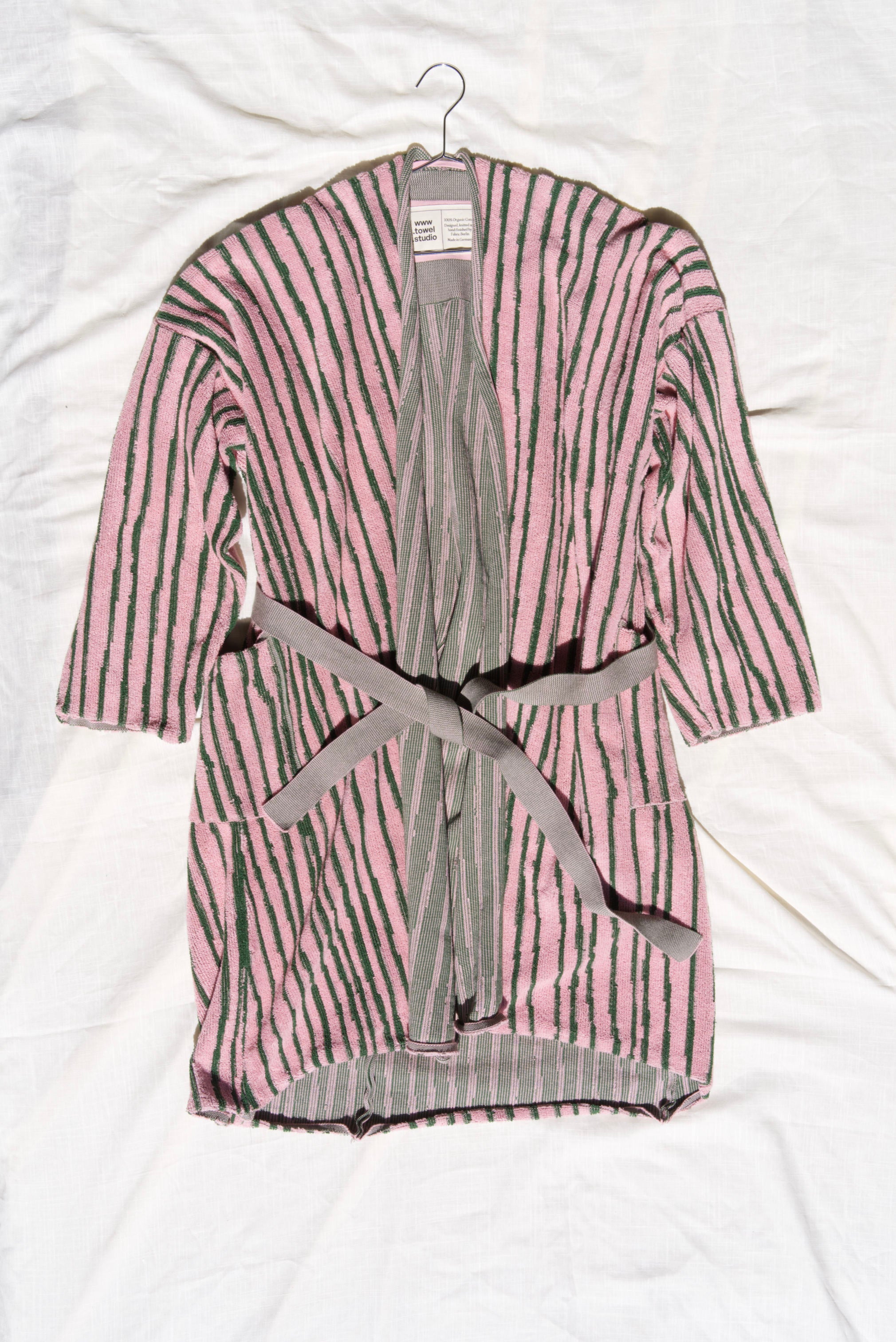 green and pink striped dressing gown Terry Robe (Green and Pink Stripes) Marshmellow Fabrics
