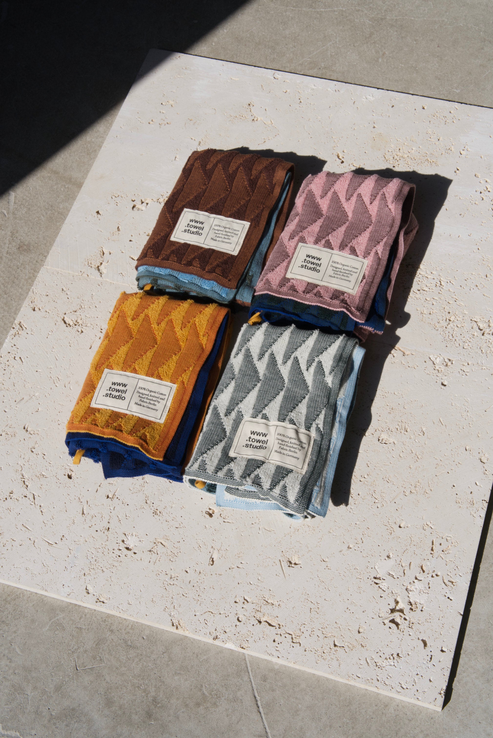 Colorful bath towels — Made in Germany.