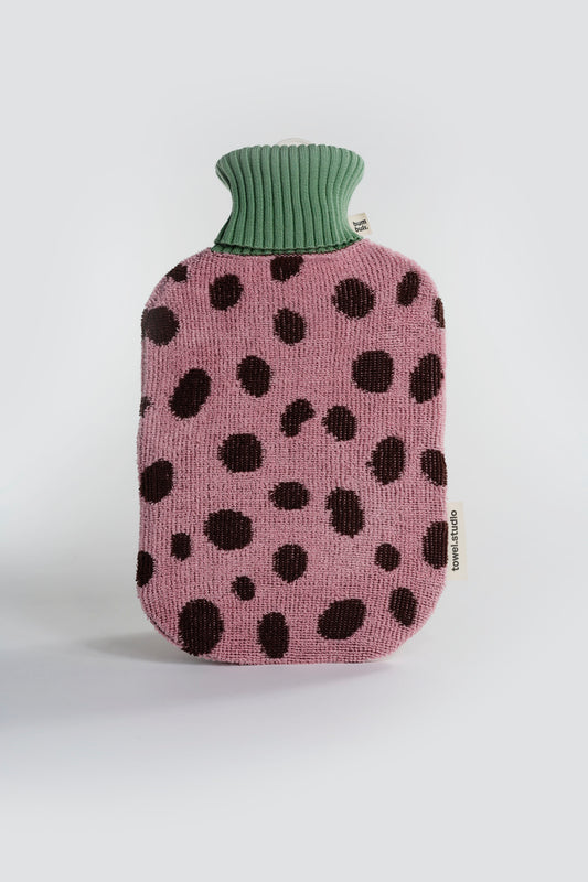 Pebbles Terry Hot Water Bottle | Pink & Chocolate | Large – 2,0 l