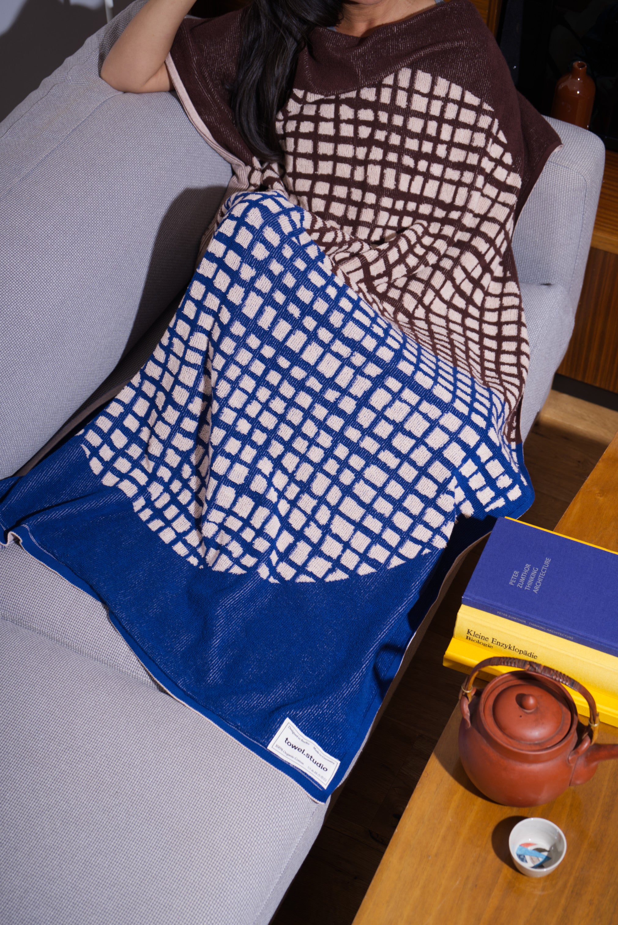 Bold Grid Blanket Towel | Blue Moon