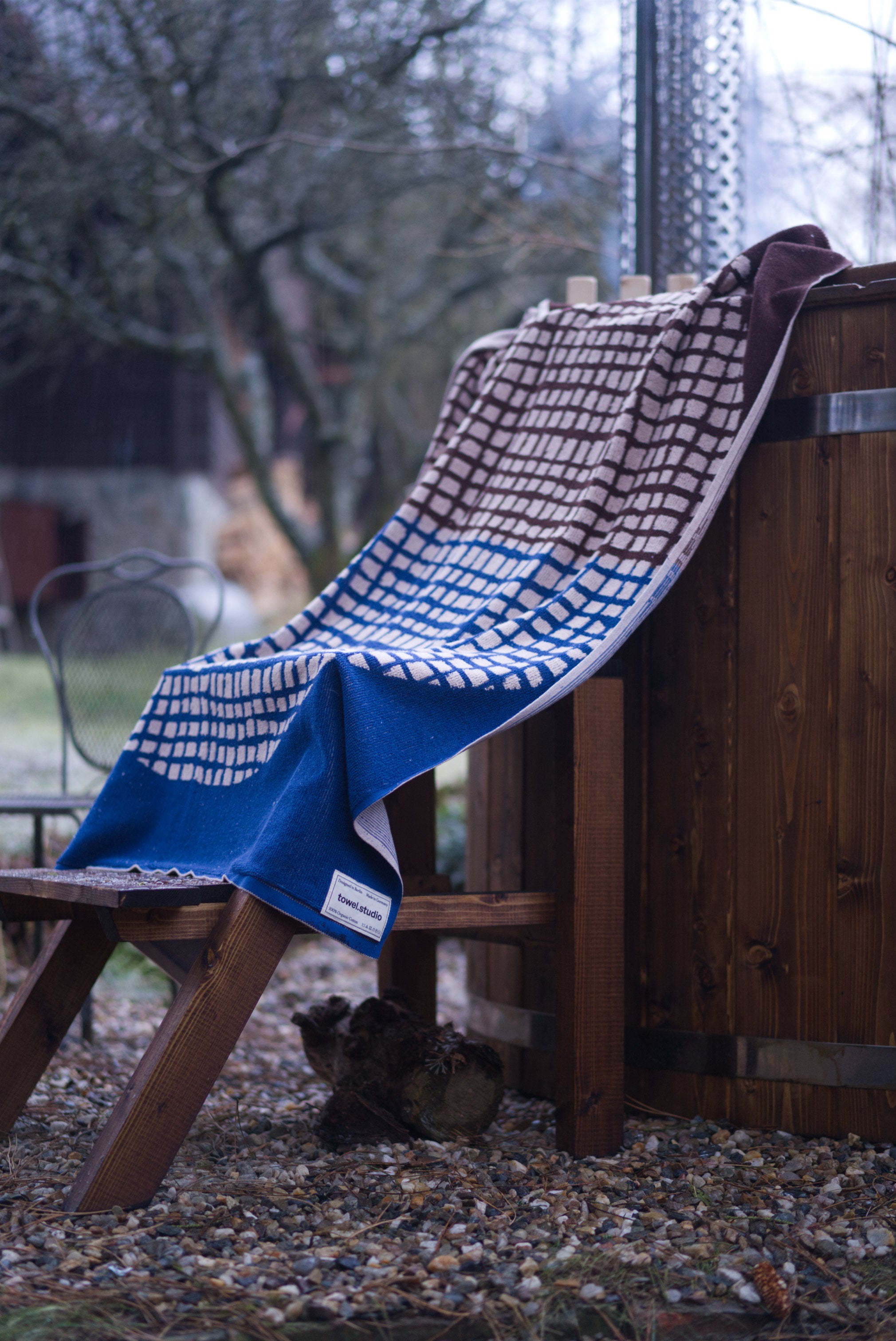 Bold Grid Blanket Towel | Blue Moon